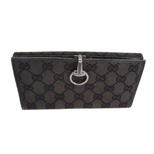 Vintage Gucci Black GG Canvas and Leather Horsebit Clasp‎ Continental Wallet